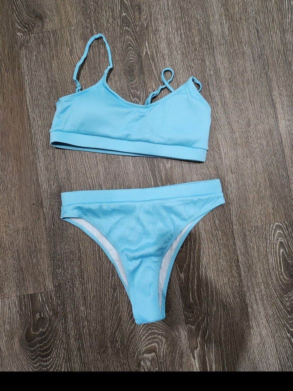 SHEIN Light Blue Ribbed Bikini Set